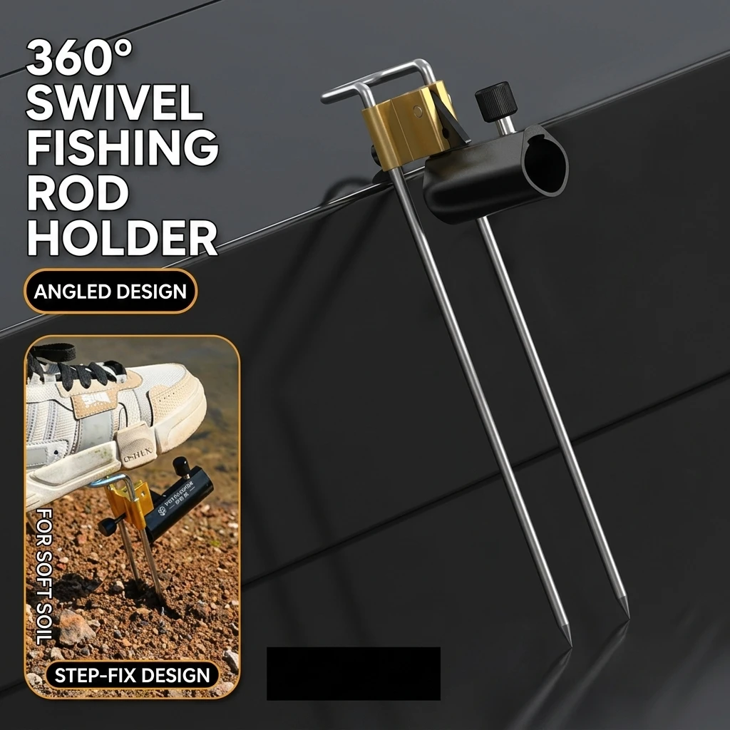 Adjustable Fishing Rod Holder Heavy Duty Anti Slip Base Outdoor Fishing Swivel Aluminum Stand Stable Ground Spike Support Gear