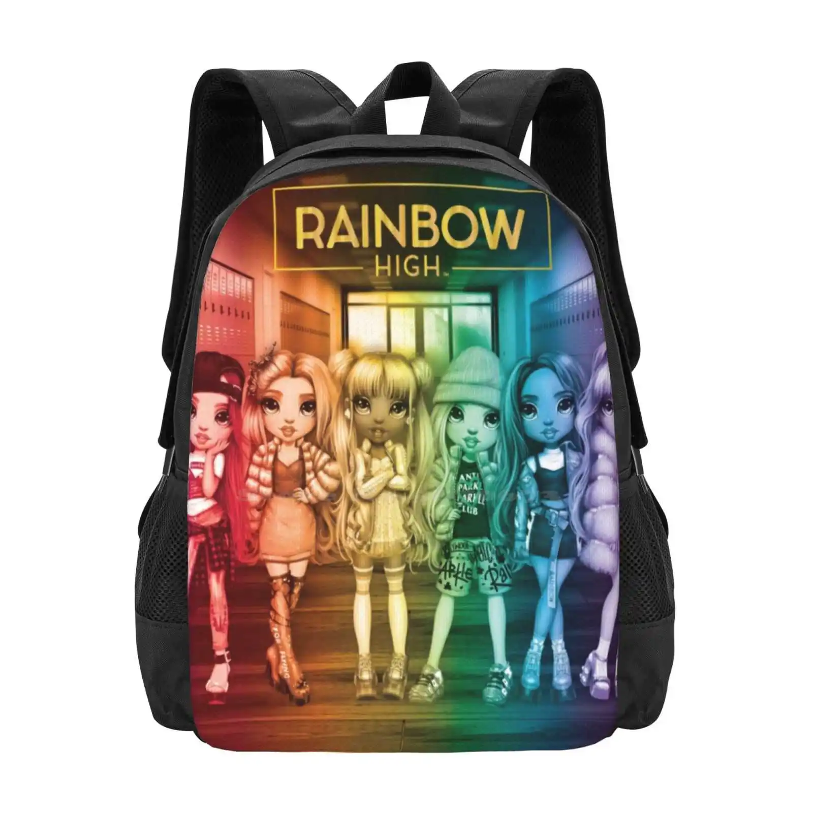 Rainbow High Group Artwork School Bags Travel Laptop Backpack Cool Girl Women Colorful Beauty Beautiful Sexy Rainbow High Group