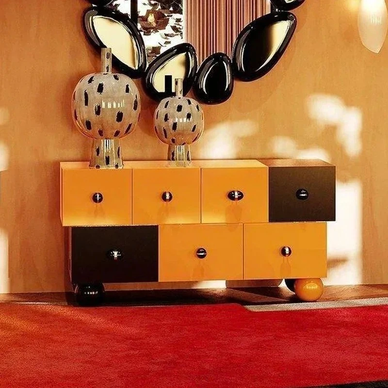 French antique color matching solid wood dining side home retro style storage against the wall cabinet