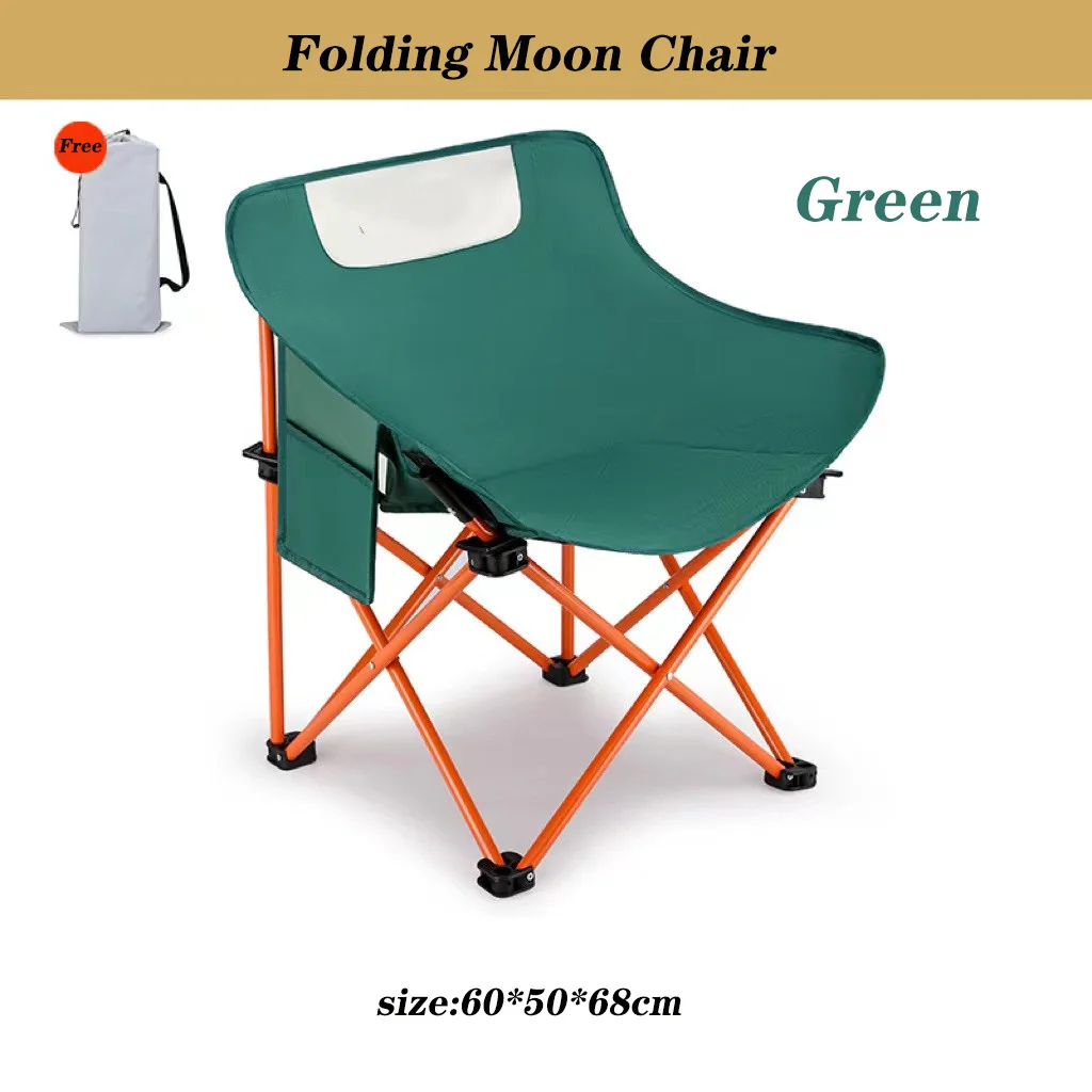 Outdoor Camping Folding Chair Portable Moon Chair Leisure Tourist Equipment Beach Fishing Stool Round Arc Backrest Chair