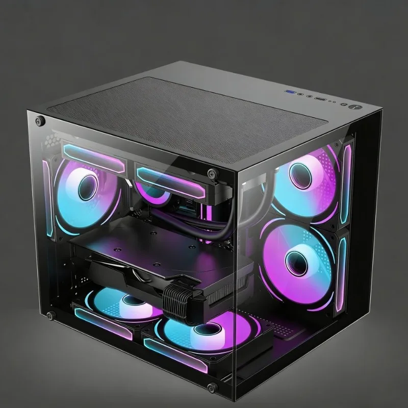 Mini Gaming PC Case with Transparent Side Panel