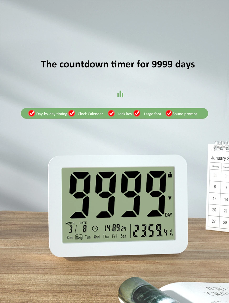 Elektronischer Countdown-Timer mit großem Bildschirm, digitaler 9999 Tage, Countdown-Uhr, Klassenzimmer-Timer, Ruhestand-Countdown-Timer – Detail 1