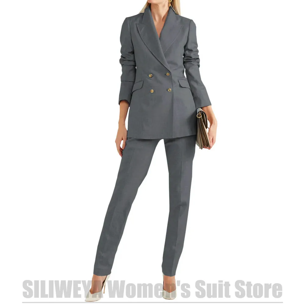 

Шикарный женский костюм из двух предметов, двубортный, тонкий, элегантный, деловой, офисный, рабочая одежда, вечерний наряд, модные костюмы на заказ