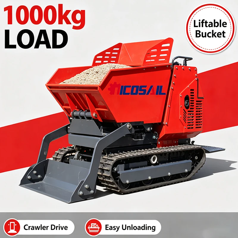 Mini Crawler Carrier 1000kg Hydraulic Dump Truck Rubber Track Power Dumper