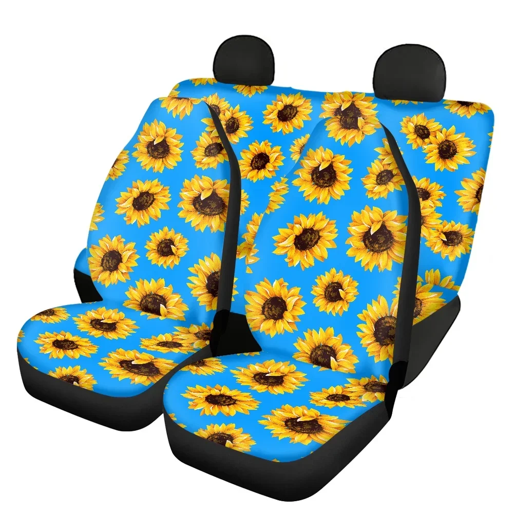 Car Front & Rear Seat Covers Blue Sunflower Pattern Set of 4 Auto Seat Protector Fit for Truck Van SUV Universal Fit