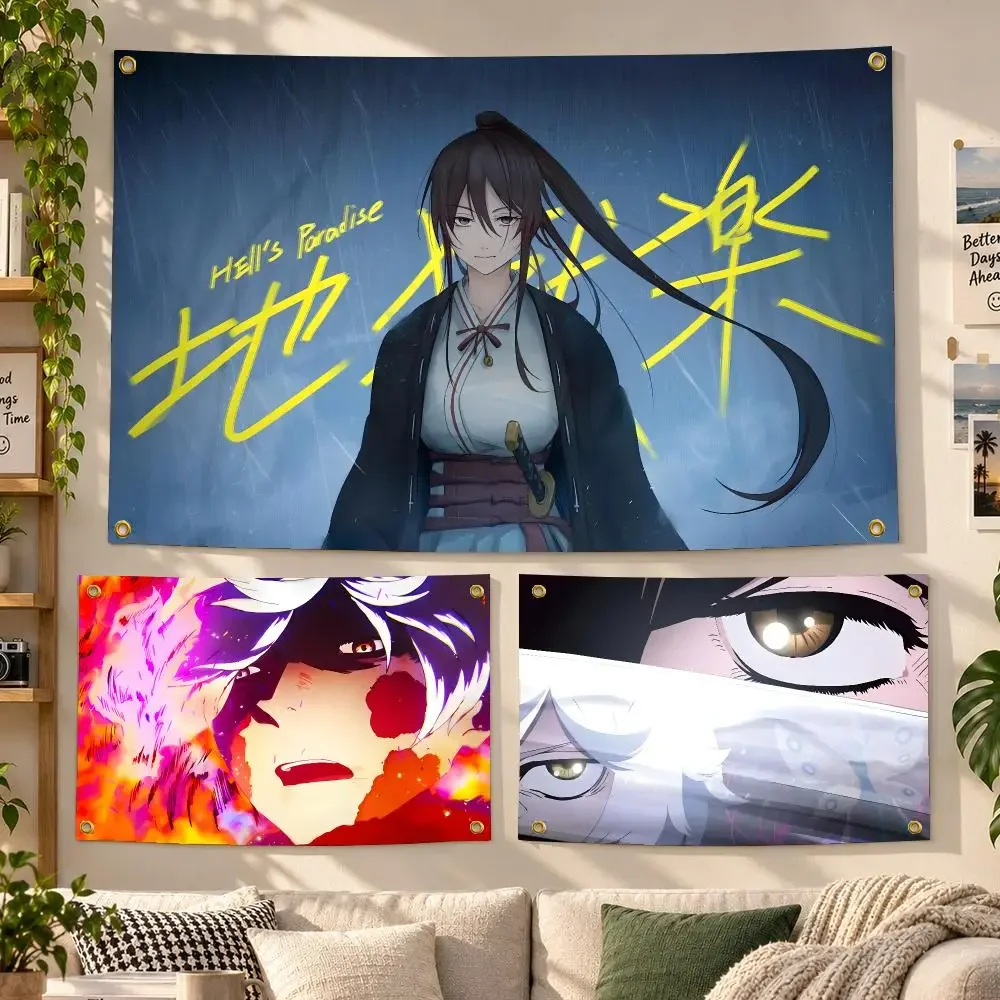 Anime Hells Paradise Dark Fantasy Flags Personalized Banner Flag Room Dorm Camping Picnic Garage Bar Outdoor Wall Decor