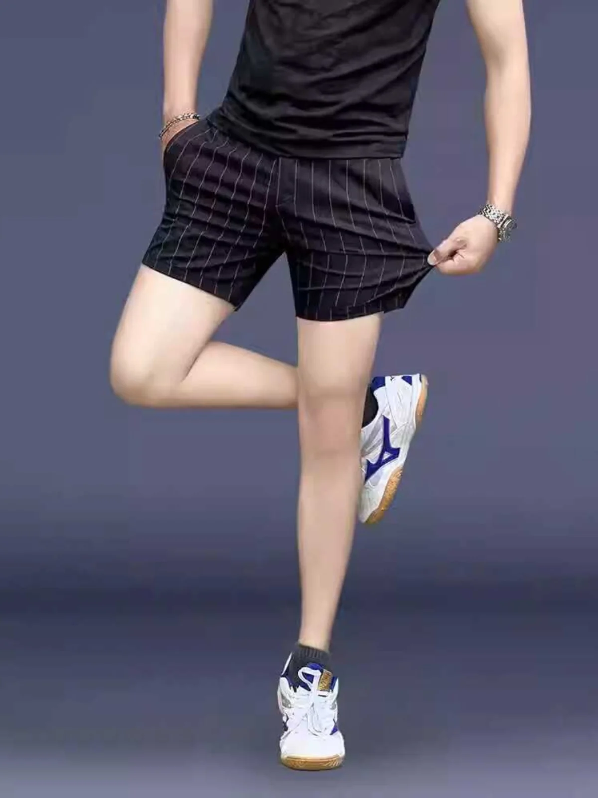 

Мужские летние повседневные спортивные шорты в тонкую полоску, приталенные, для пляжа и активного отдыха, со средней посадкой, прямого кроя, для повседневной носки.