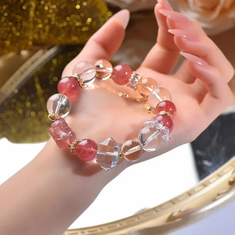 

Natural White Crystal Duobao Pixiu Men's Bracelet, Women's Light Luxury Fashion Lucky Bracelet, Jewelry, Gifts