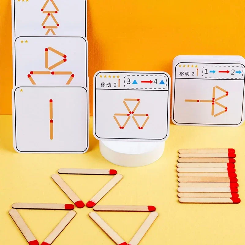 Montessori Matches Puzzles Game Wooden Toys DIY Math Geometry Board Game Thinking Match-Logic Training Educational Toys for Kids