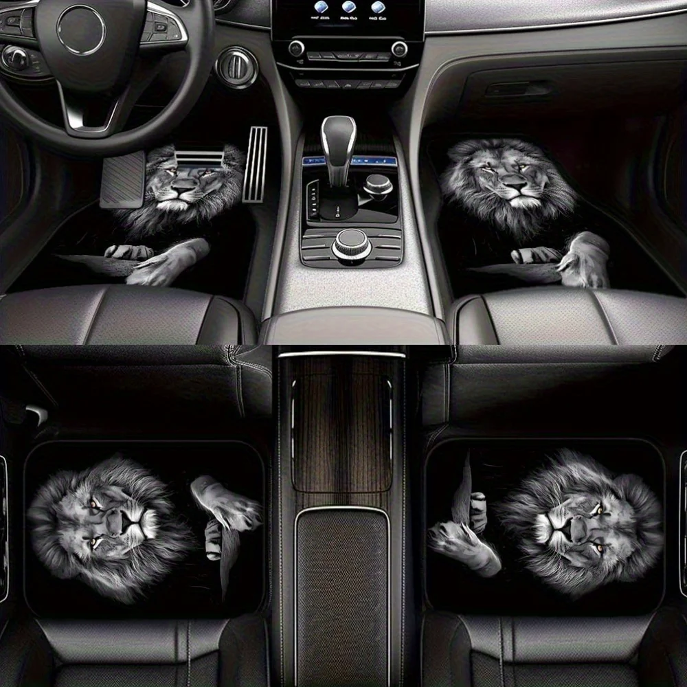 

4pcs Prairie Lion Print Car Floor Mats, Front& Rear Full Coverage Auto Interior Accessories, Crystal Velvet Vehicles Floor Mats