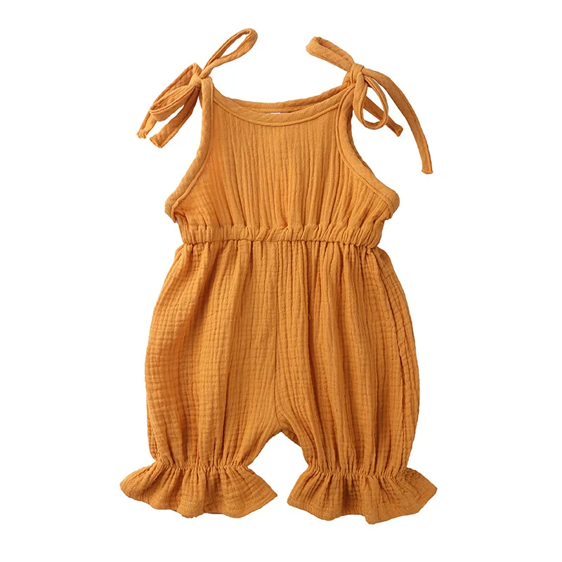 New Summer Newborn Casual Clothes Baby Girls Solid Lace-up Sleeveless Cotton Linen Rompers Infant Toddler Cute Jumpsuit Clothing