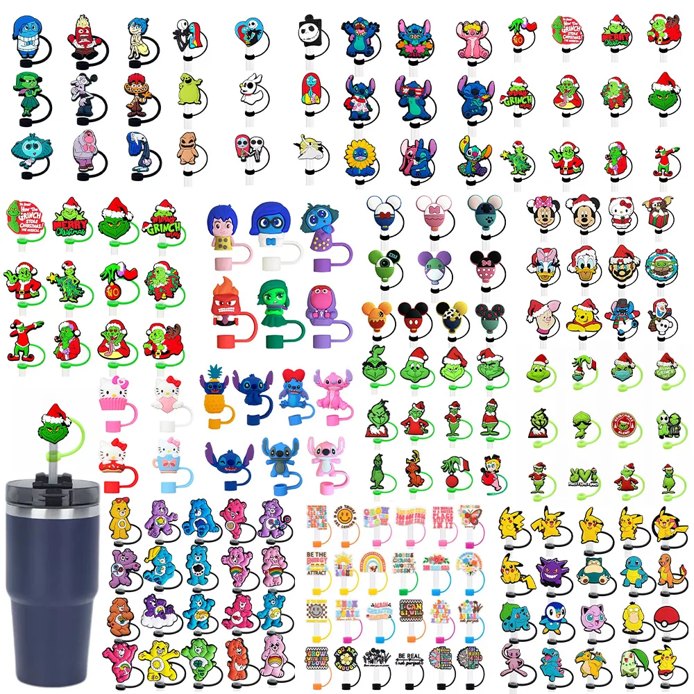 

4-24pcs MINISO Straw Cover Cap Cartoon 10MM Silicone Straw Plug Reusable Stanley Cup Accessories Straw Cap Charms Pendant