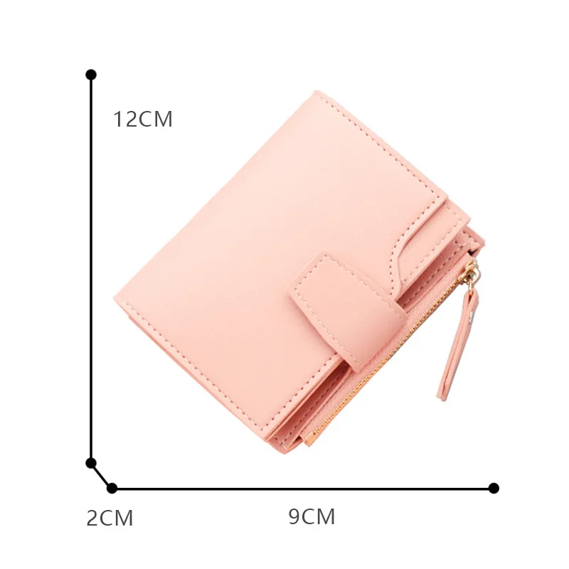 Button Women Wallet Short Zipper Multi-card Position PU Wallet 3 Fold Solid Women Wallet