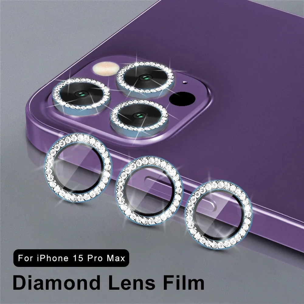 1 Set Diamond Camera Protector For Iphone 16 Pro Max Camera Tempered Glass For Iphone 15 13 Mini 14 Pro Max Ring Cover Case Film