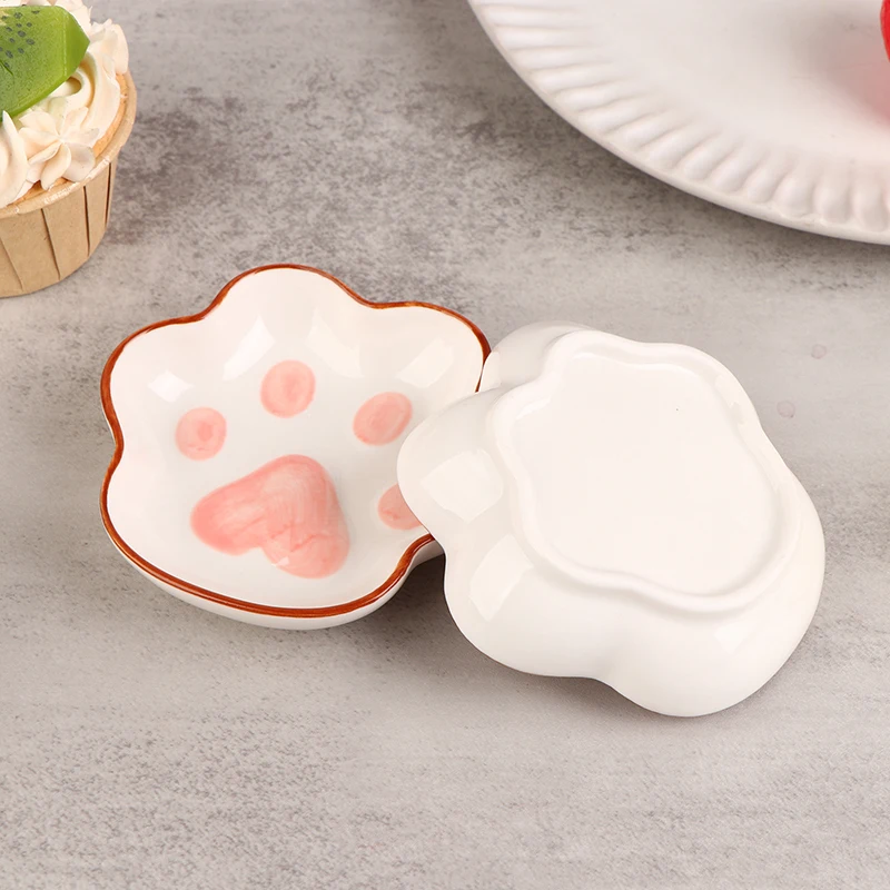 Japanese Cute Cat\'s Paw Taste Dish Ceramic Cartoon Dessert Plate Soy Fruit Sauce Dish Seasoning Bowl Household Dip Dishes