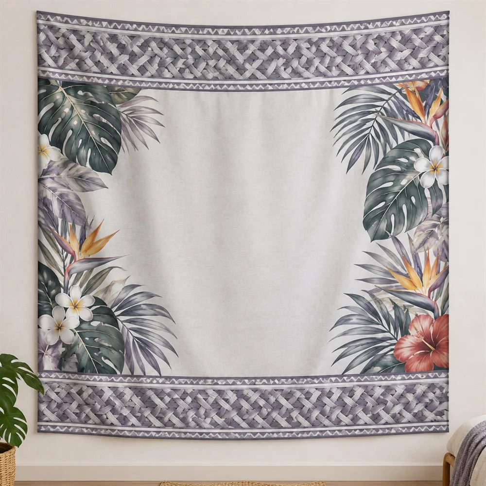 VIKAMA Rattan Weave Pattern Twin Bands Tapestry Wall Hanging, Southeast Asian Wall Art Tapestries for Living Room Bedroom Office