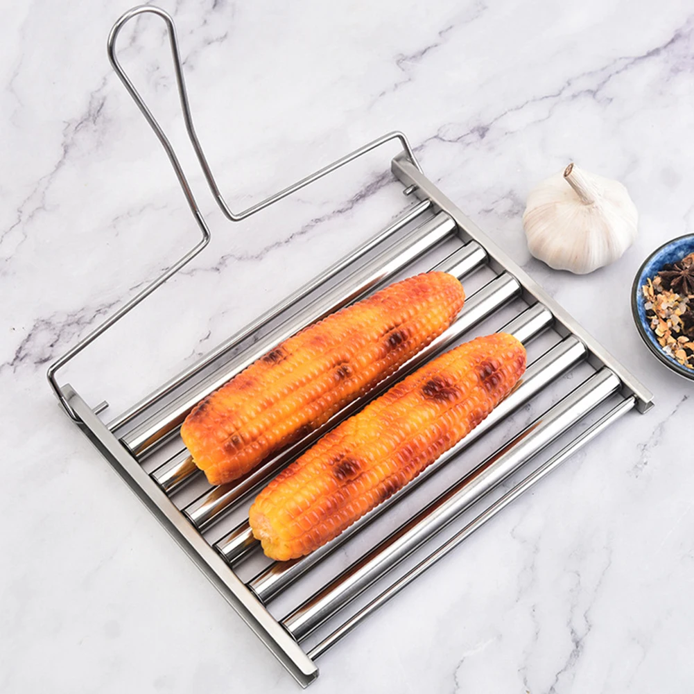 1pc Hot Dog Roller For Grilling Stainless Steel Sausage Rackgriller Bbq Oven Baking Cooking Pans Outdoor Camping Barbecue Tools