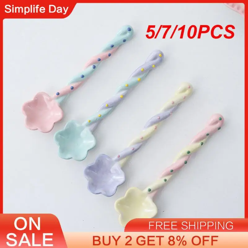 5/7/10PCS Flower Spoon Ins Style Ceramic Spoon Kitchen Accessories Coffee Tea Spoon Cute Spoon 2023 Mini Spoon