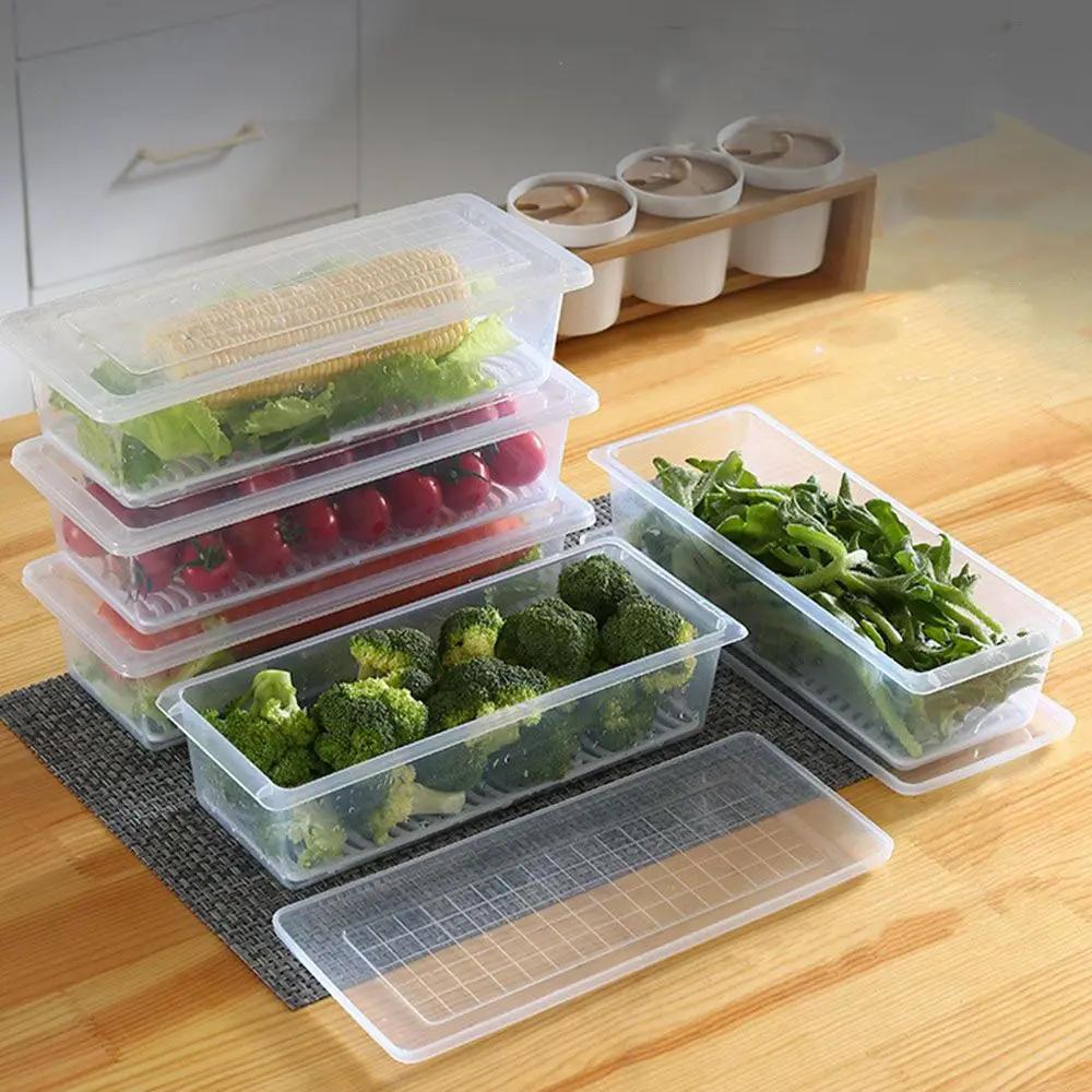 Kitchen Storage Container Rectangular Refrigerator Organizer Moisture-Proof Drain Vegetable Keep Fresh Box