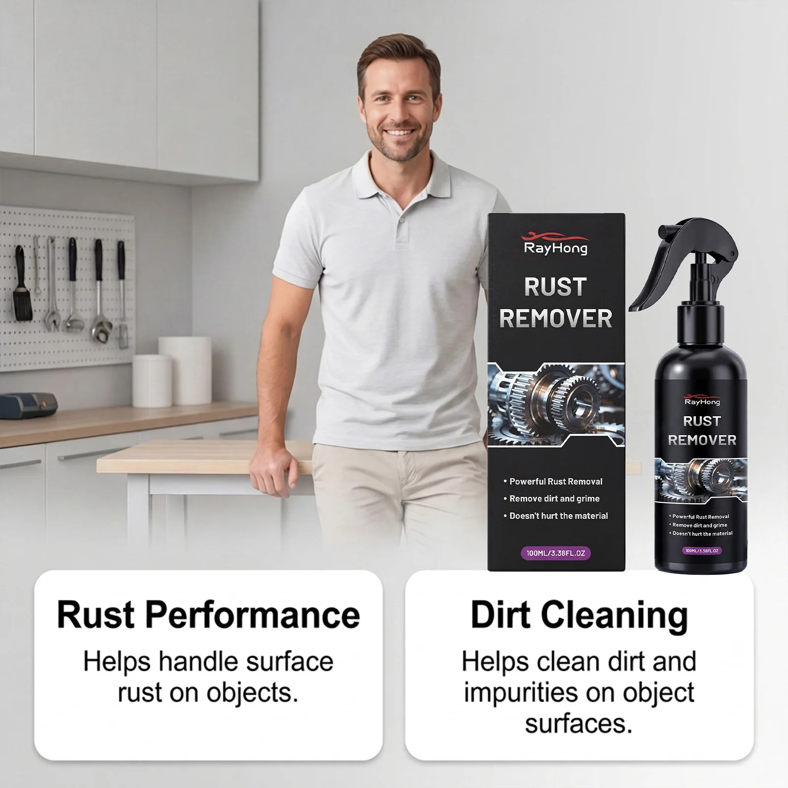 Powerful Rust Remover Spray Safe On Steel Tools Bolts Automotive Parts Anti Corrosion Metal Cleaner Dirt Grime Dissolver Agent