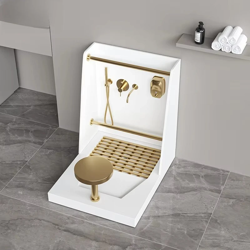 Modern hand and foot sink with drain for Muslim restrooms, available in gold and silver