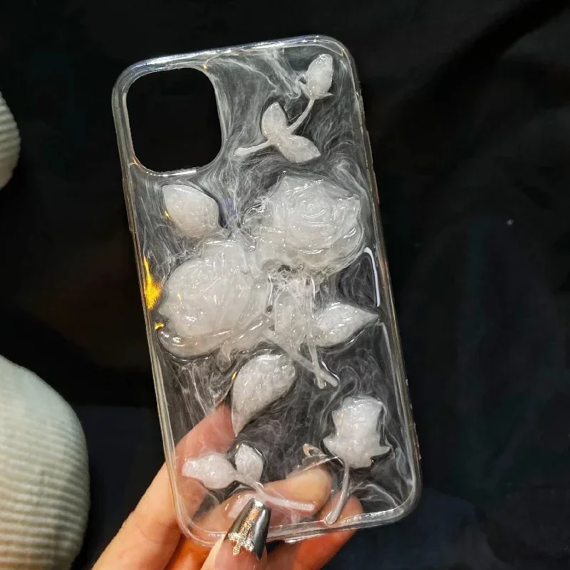 4062 Original 3D Handmade Phone Case White Rose Customized Halloween Christmas Creative Gift Iphone 13 Pro Max Iphone 11 Cases