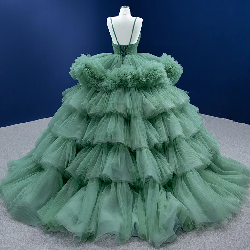 Green evvening dress dress for women's banquet light luxury J67504 high sense suspend princess Cake dress