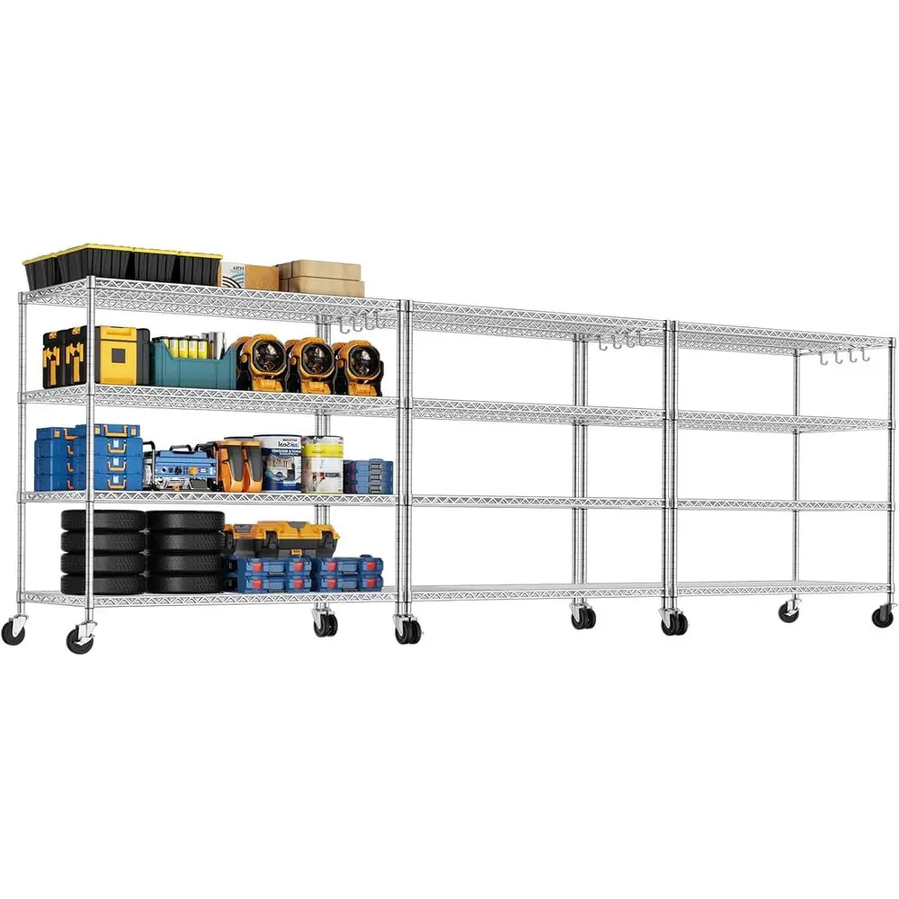 

4 Tier 55.5 W x 24 D x 76 H Heavy-Duty Metal Shelving with Wheels, 2400lbs Capacity, Adjustable Rolling Rack for Commercial Use