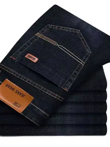 JEAN New Business Men's Jeans Casual Straight Stretch Fashion Classic Blue Black Work Denim Trousers Male Brand Clothing