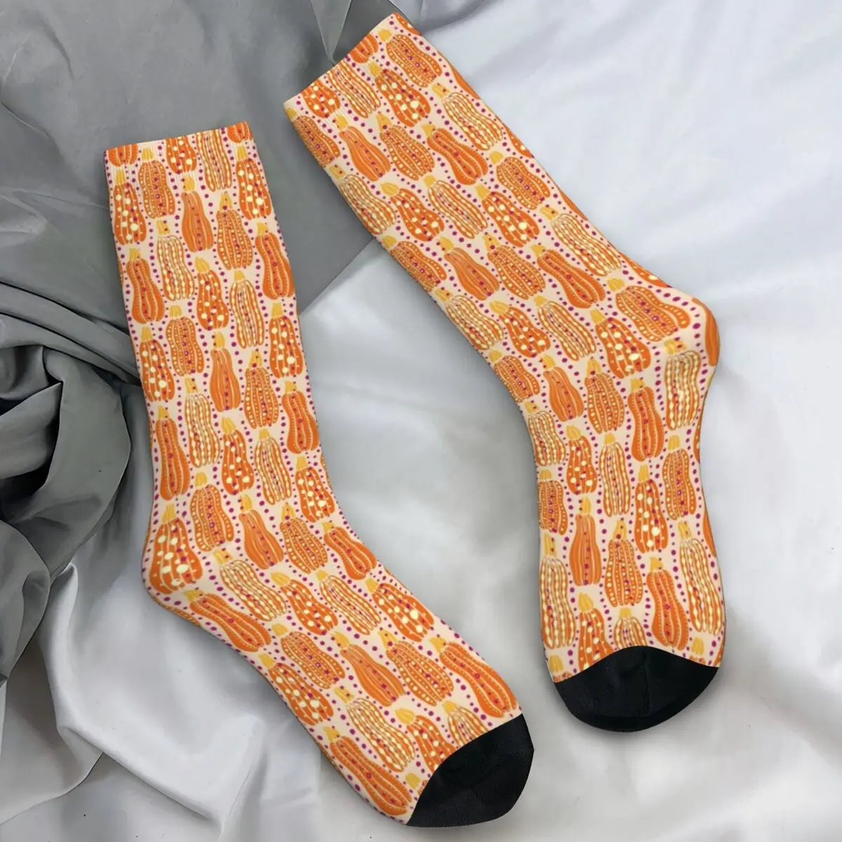

Polkadot Long Socks Pumpkin Pattern Kusama Casual Stockings Couple Medium Soft Skateboard Socks Autumn Custom Non Slip Socks