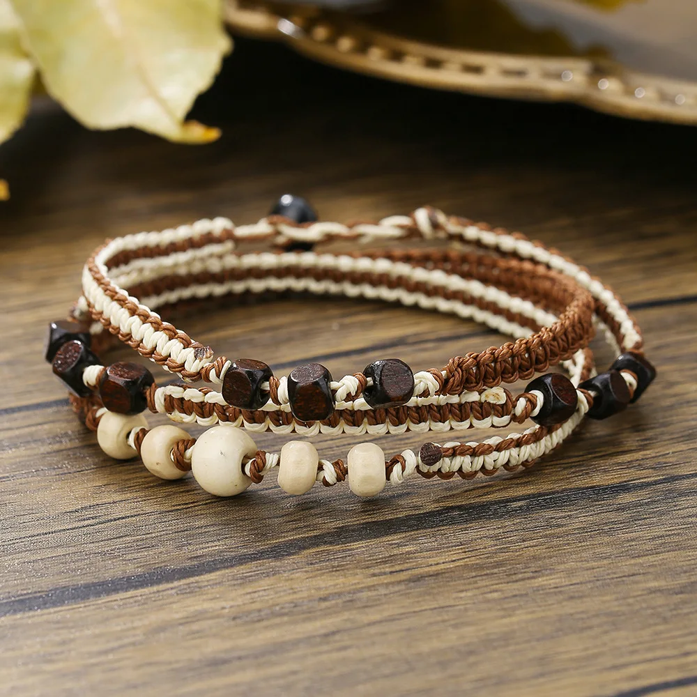Vintage Einsträngiges Geflochtenes Wickelarmband, Böhmisches Mehrlagiges Holzperlen-Armband für Männer, Modeschmuck-Accessoire – Detail 4