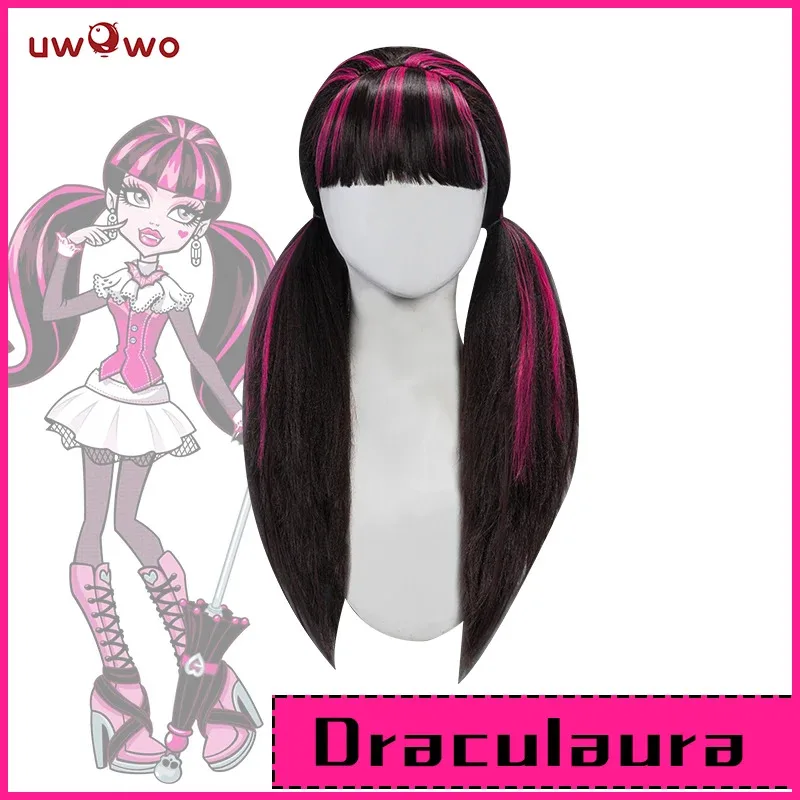 

UWOWO Monster High Cosplay Wig Draculaura Wig Long Hair 60CM Long Black Pink Wig Heat Resistant