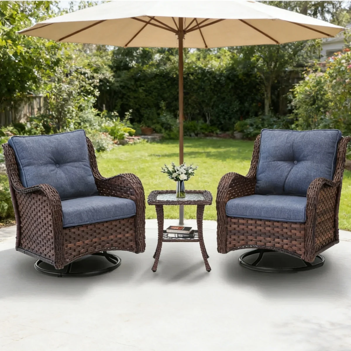 Single Wholesale Modern Park Patio Furniture PE Wicker Sofa Swivel Function Artificial Rattan Outdoor Garden Chair