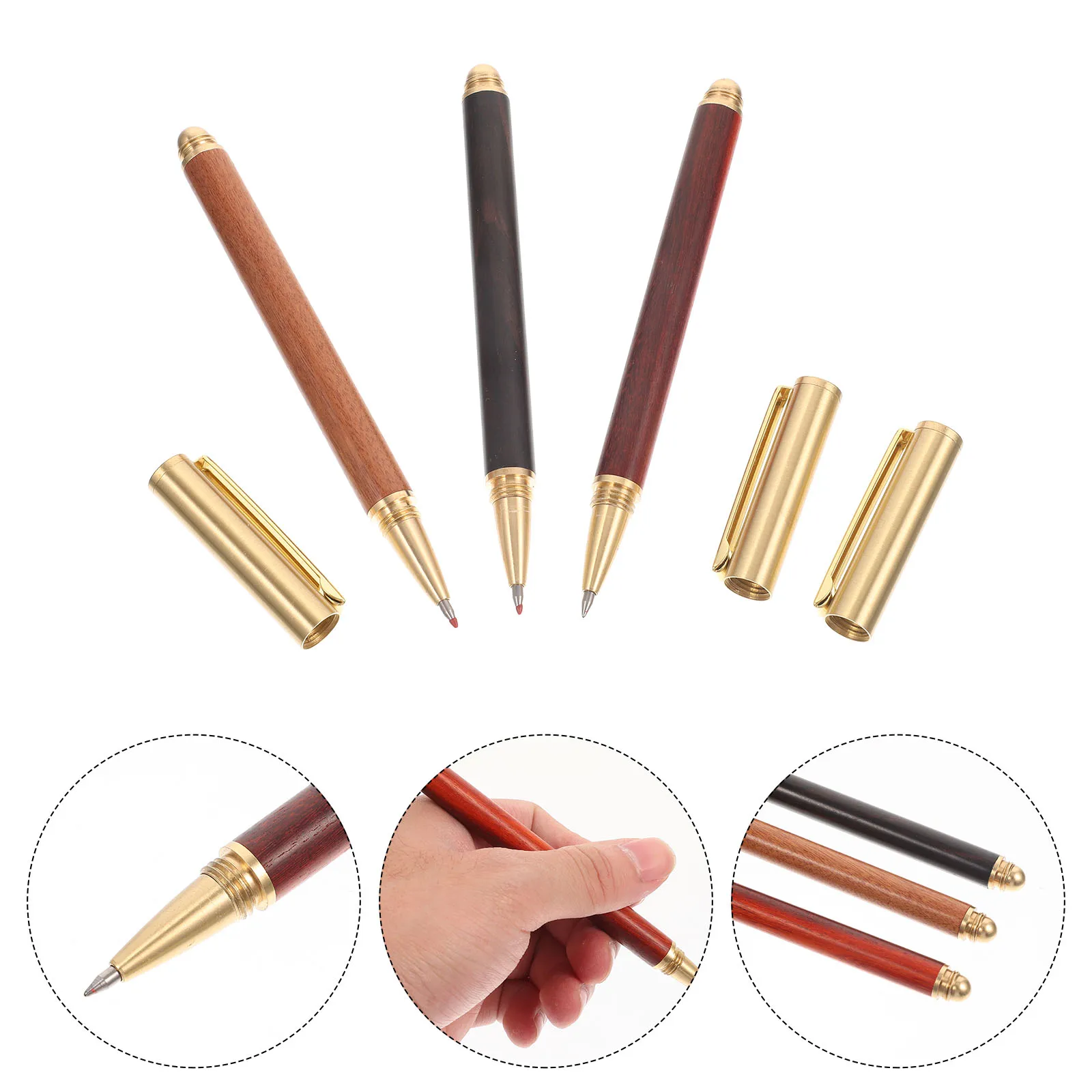 

3pcs Wooden Signing Portable Ballpoint Wood Writing Pen Large Capacity Gel Pens For School Office Home Smooth Writing