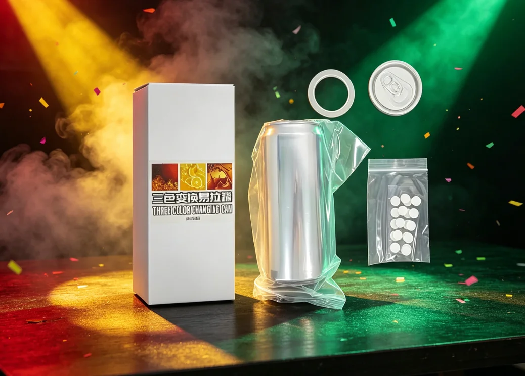 Three Color Changing Can Magic Trick Drink Transformation Soda Can Changes Cola Orange Juice Coffee Visual Close Up Stage Magic