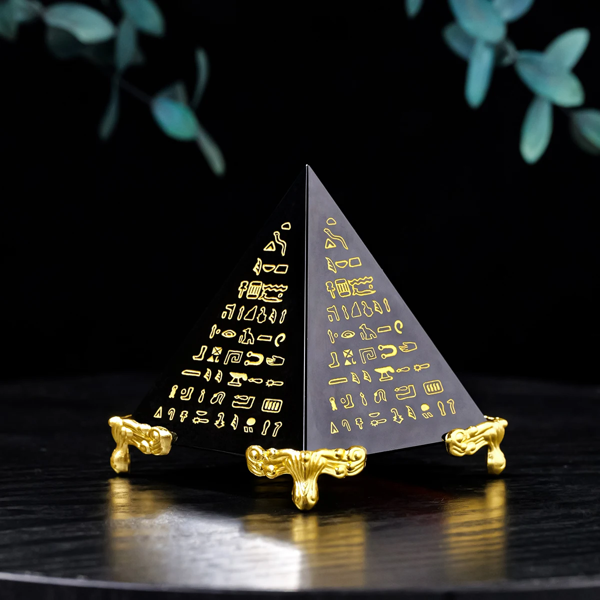 

1Pc Natural Crystal Obsidian Scripture Pyramid Ornament Ancient Egyptian Energy Tower Home Desktop Crafts Ornament