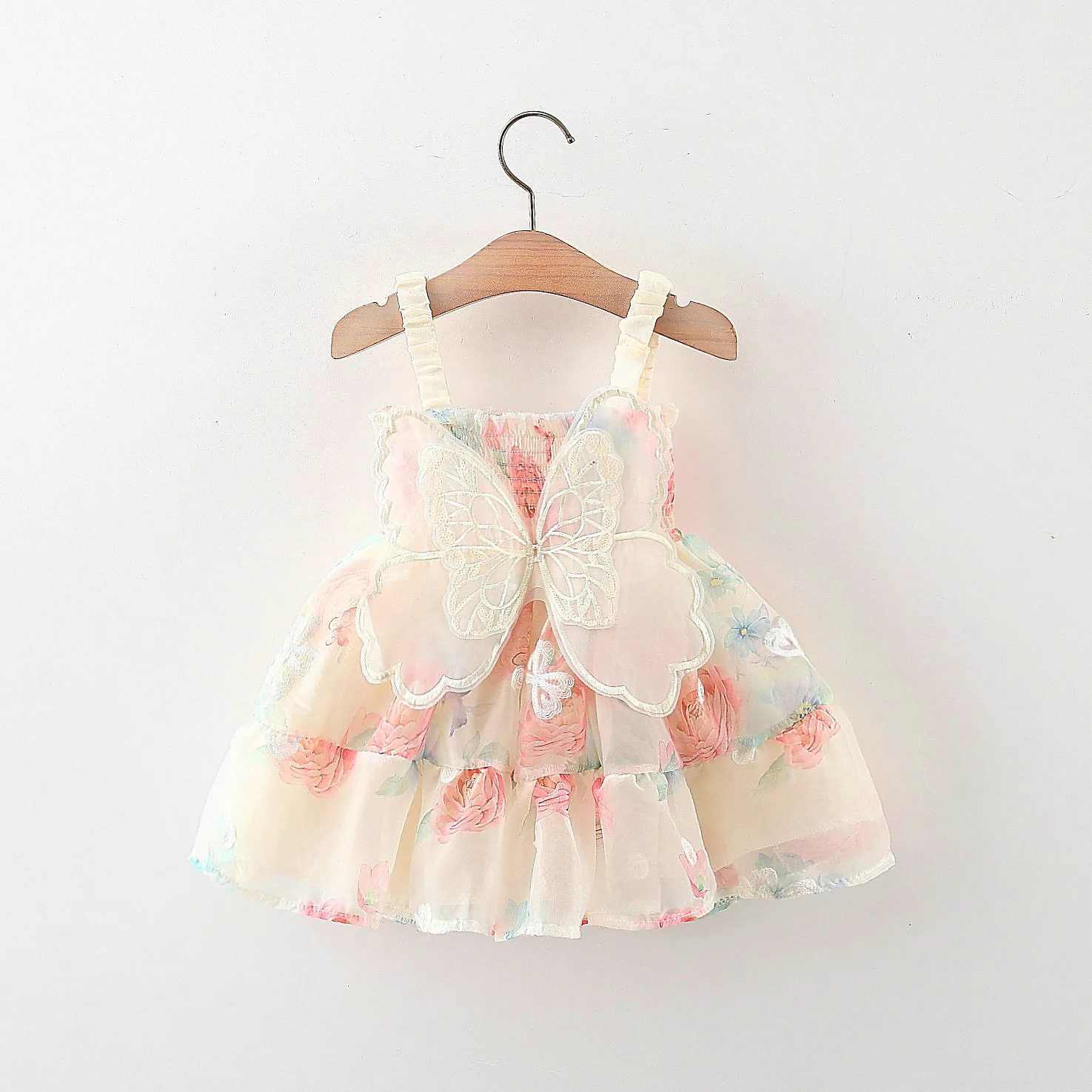 Fairy Fabulous Cami Dress With Butterfly Wings Design, Cute Mesh Princess Dress Baby Girl Party Performance Gown Dress