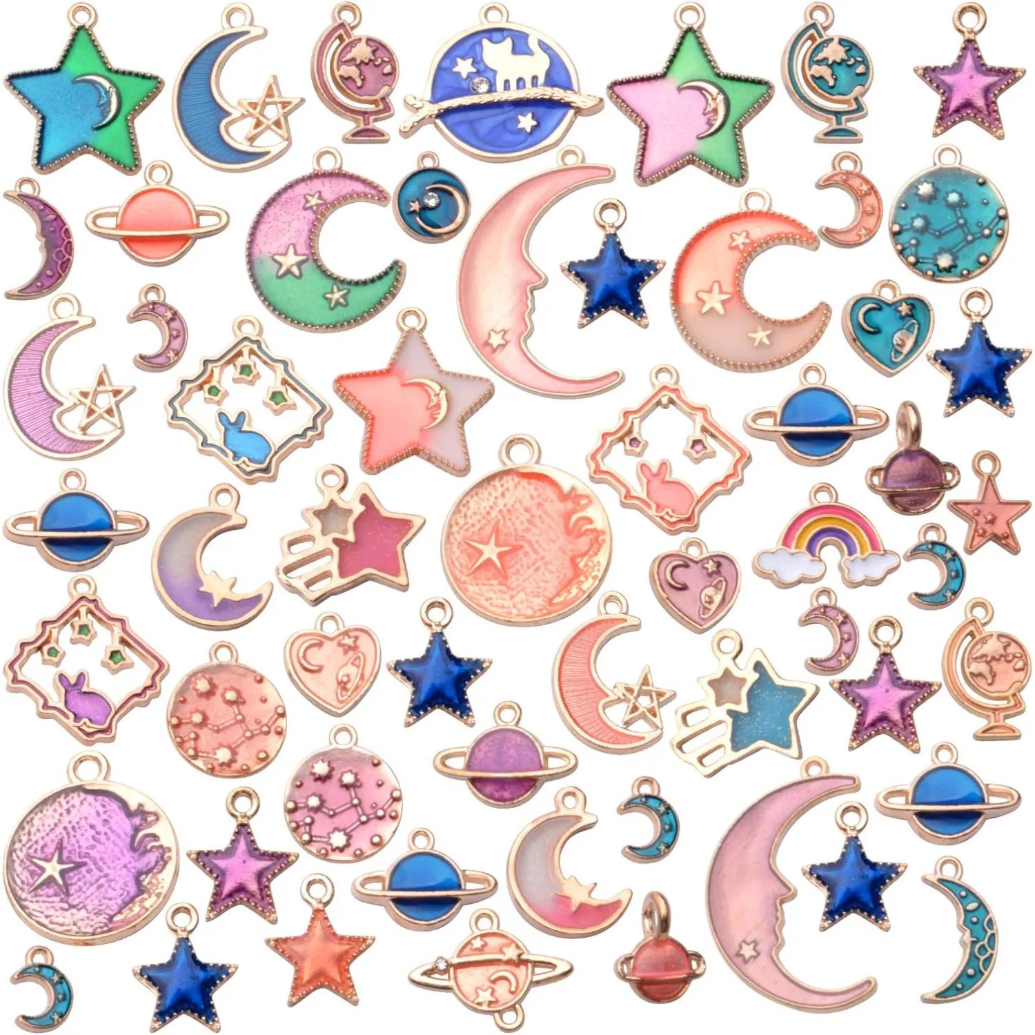 

60pcs Enamel Heart Moon Star Charms Celestial Charm Jewelry Charms Pendants DIY for Earrings Necklace Bracelet Jewelry Making