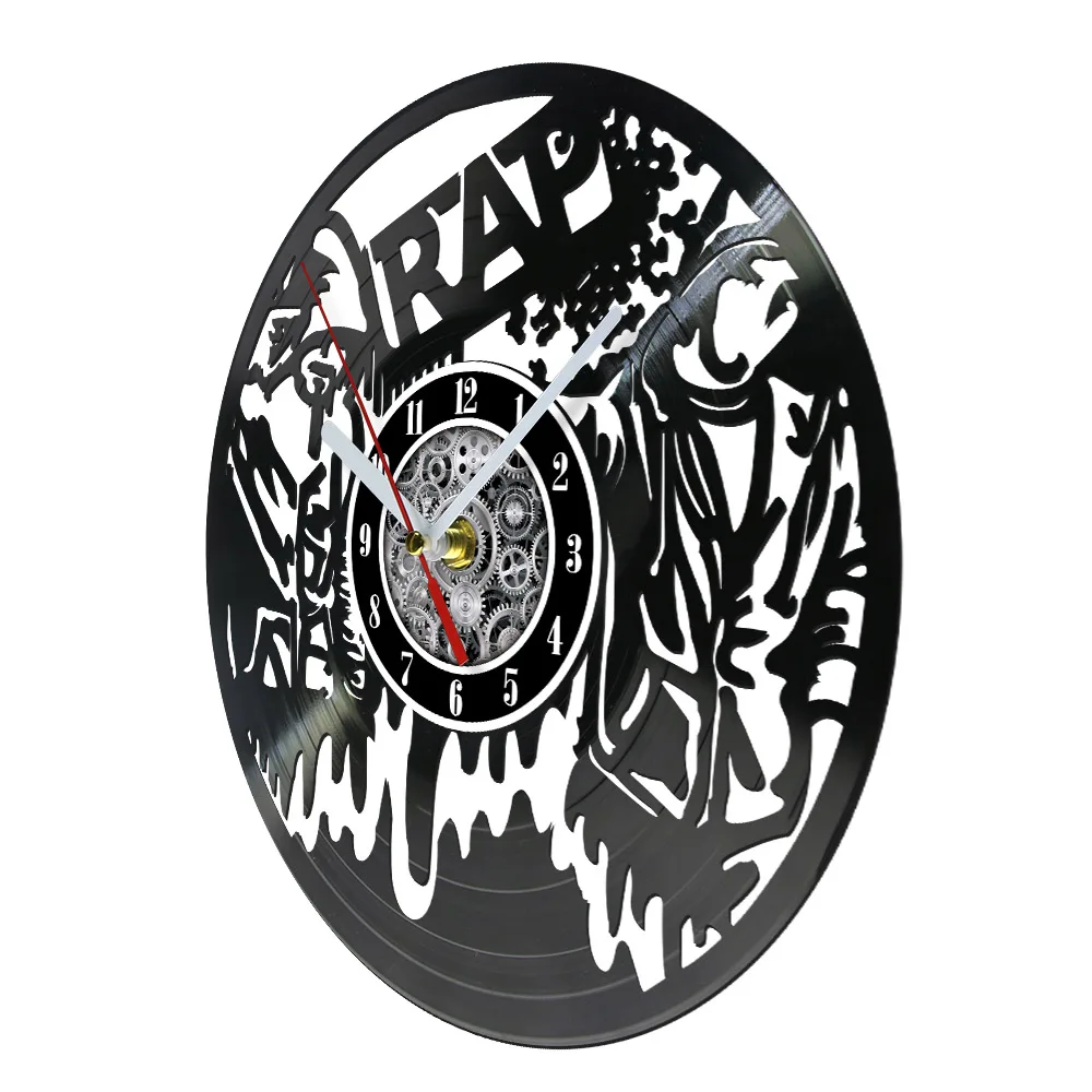 Rap Music Carved Music Album Wall Clock For Band Music Studio Hip Hop Retro Longplay Vinyl Record Clock Gifts for Rapper Fans
