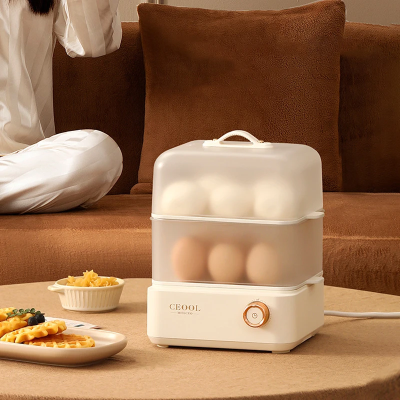 เครื่องต้มไข่ไฟฟ้าสองชั้นเครื่องต้มไข่อัตโนมัติเครื่องทำอาหารเช้าเครื่องอุ่นอาหารไข่คัสตาร์ด