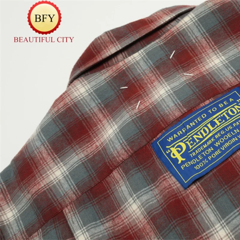 Vintage Shirt High Colour Matching Rust Red Brand Broad Version Classic Color Blocking Plaid Shirt Jacket