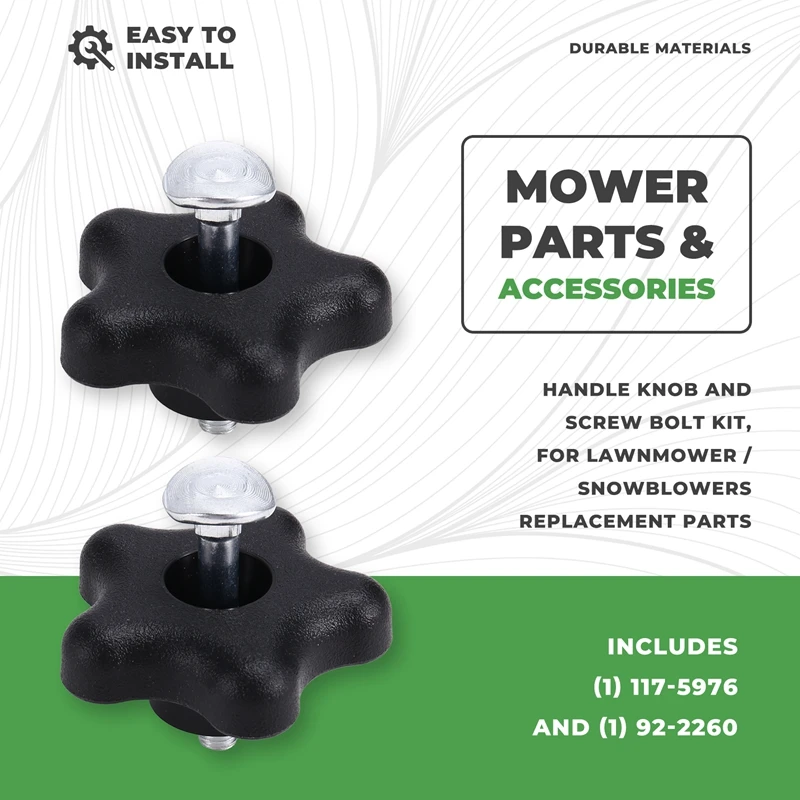 2Set Handle Bolt And Knob For Lawn Mowers, Handle Knob And Screw Bolt Kit For Snow Throwers Part For 92-2260 106-4161