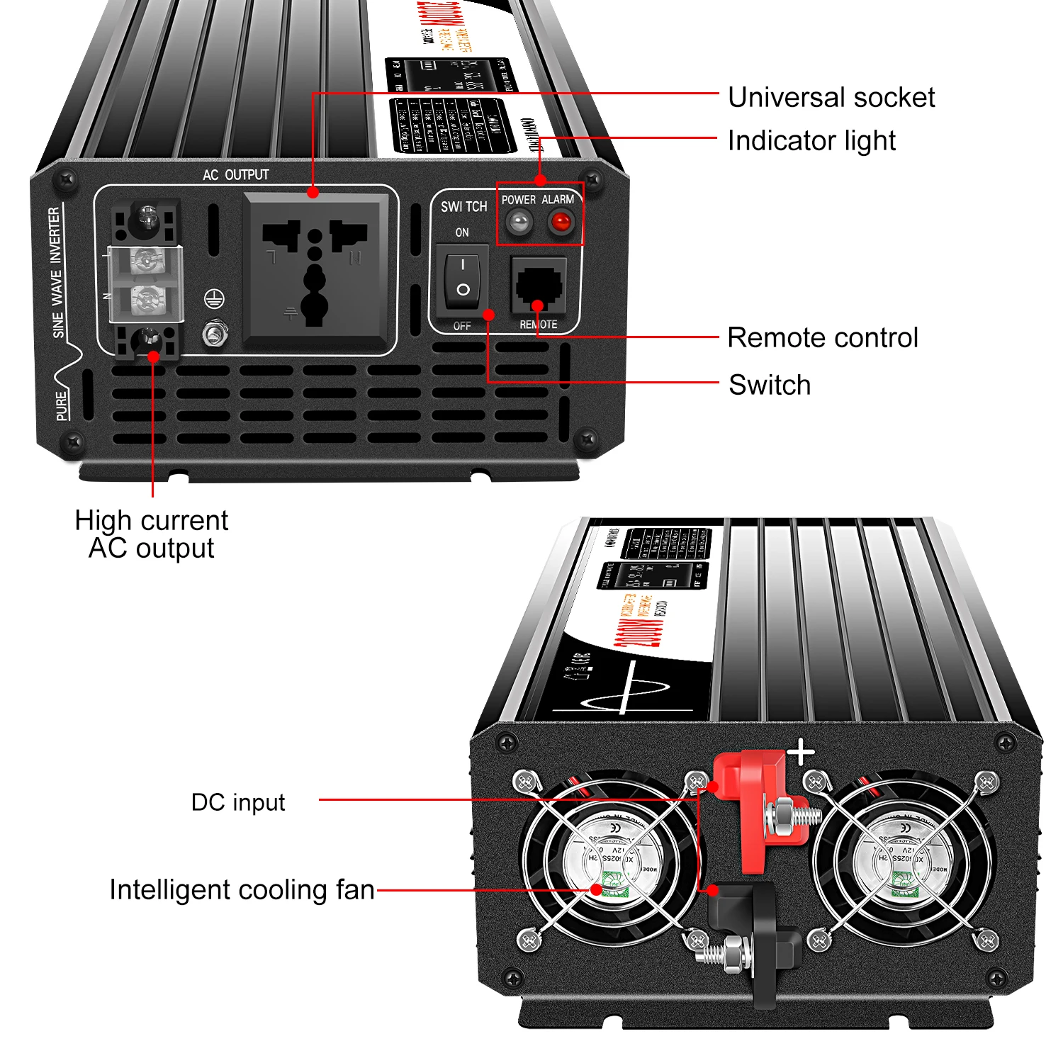 Inverter 12v 220v 24v 48v 110v Solar Inverter 2000w Pure Sine Wave Portable Voltage Transformer Converter Car Power Inver