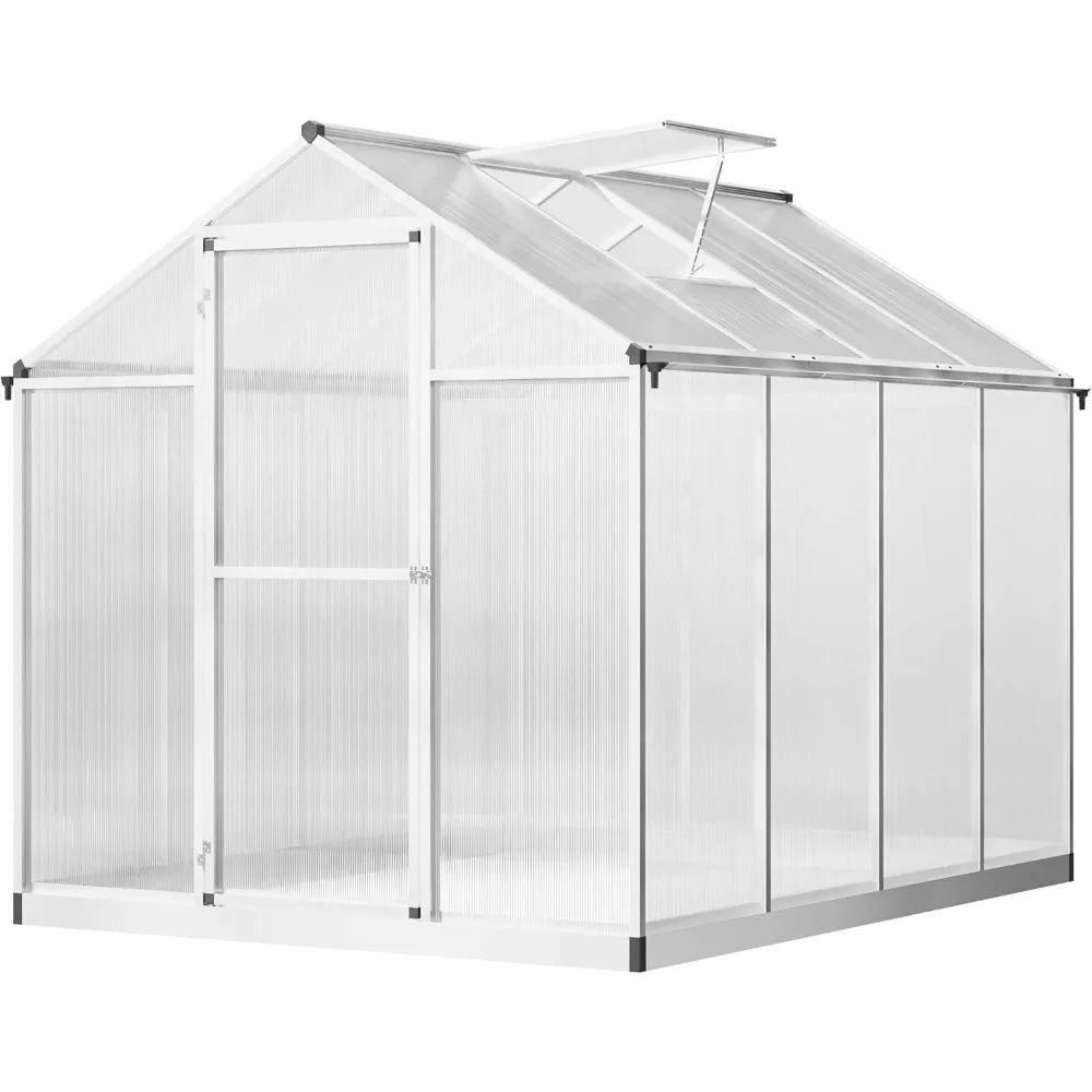 

8' x 6' Greenhouse for Outdoors, Polycarbonate Greenhouse with Rain Gutter and Roof Vent, Aluminum Walk-in Green Houses for Out