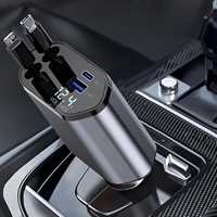 4 in 1 120W Car Charger Retractable Car Cigarette Lighter Adapter USB Type C Fast Charger Cable For IPhone Xiaomi Huawei Samsung