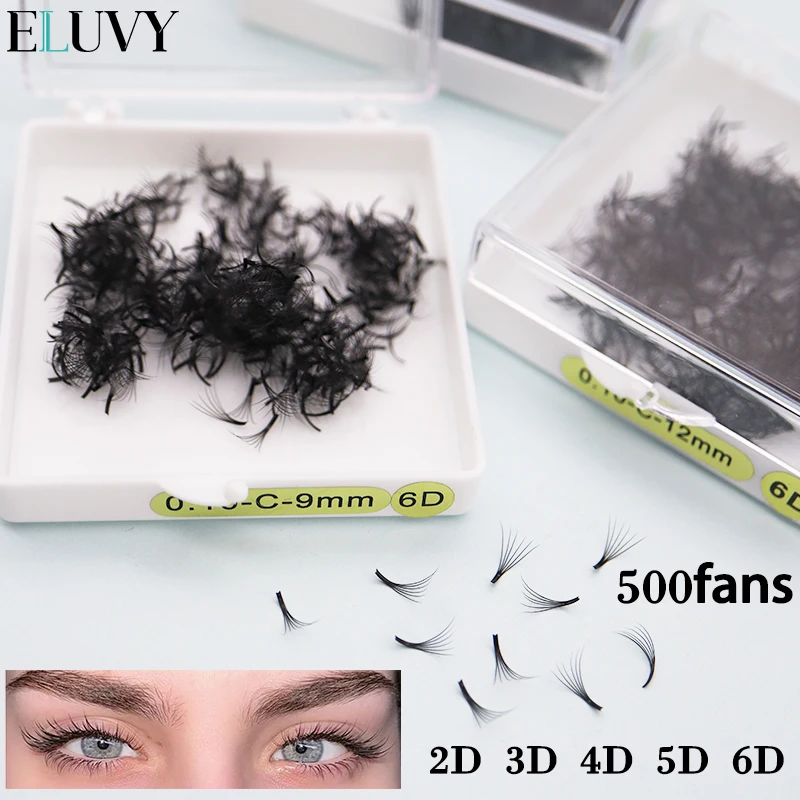 ELUVY 500 Fans Premade Medium Stem Dunne Russische Volume Wimper Losse Fan Wimpers Extensions make-up 2D-6D 8-15mm Puntige Basis