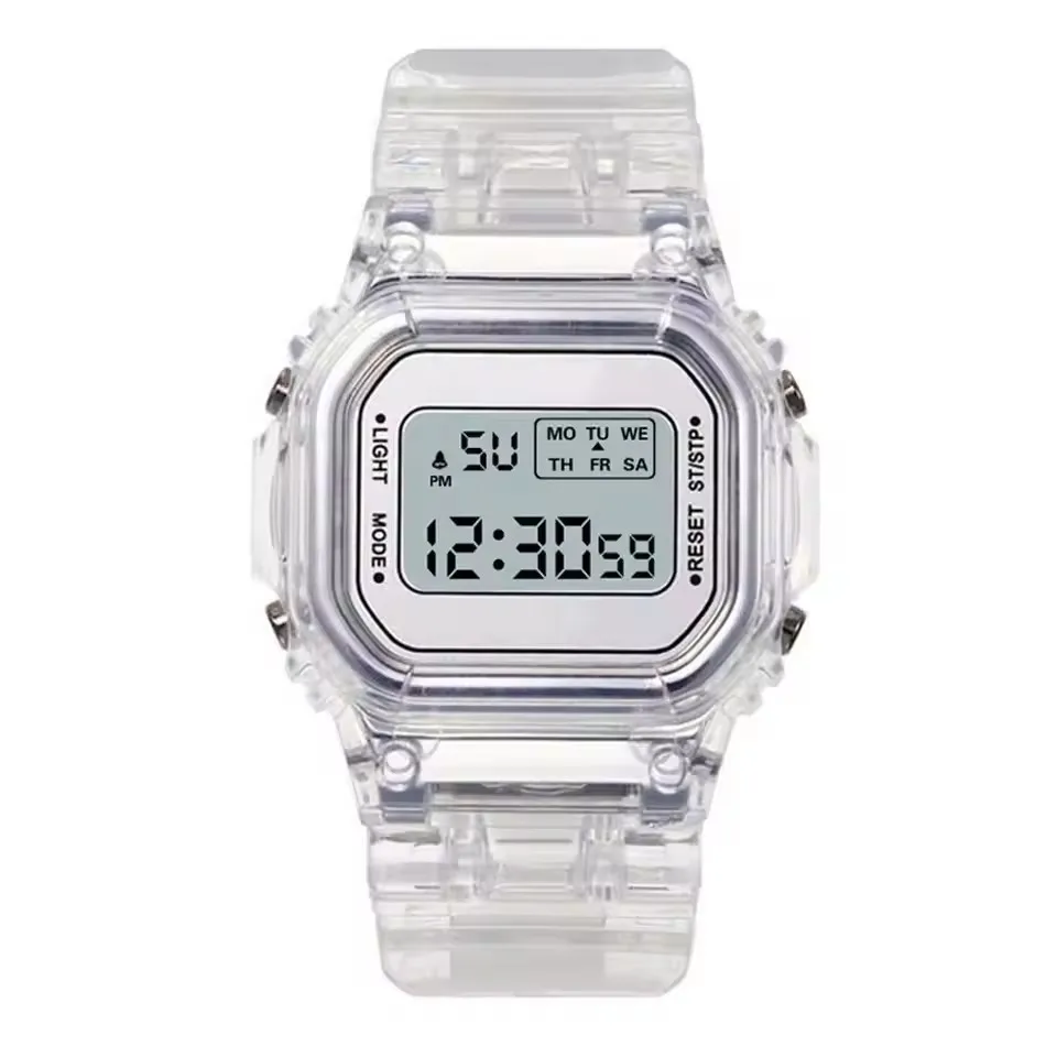 sports transparent small square electronic watch student waterproof led watch