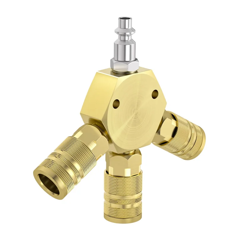 

ABRU-Aluminum Hex Style 3-Way Air Manifold With 3 Pieces Steel Industrial Coupler And Plug, Air Compressor Manifold Hose