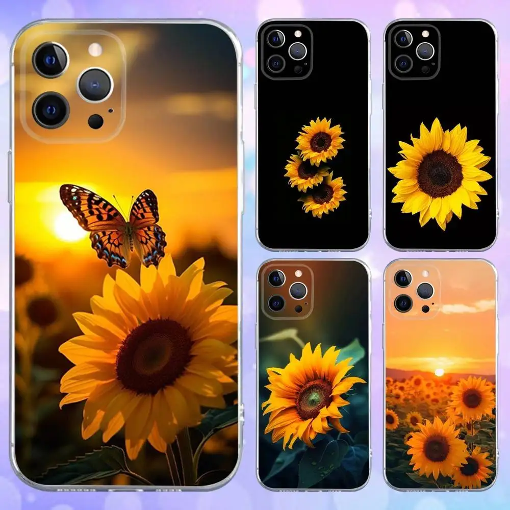 

Beautiful Yellow Sunflower Phone Case For iPhone 16e,16,15,14,13,12,11 Plus,Pro,Max,XR,XS,X,Plus,SE,Mini Transparent Soft Cover