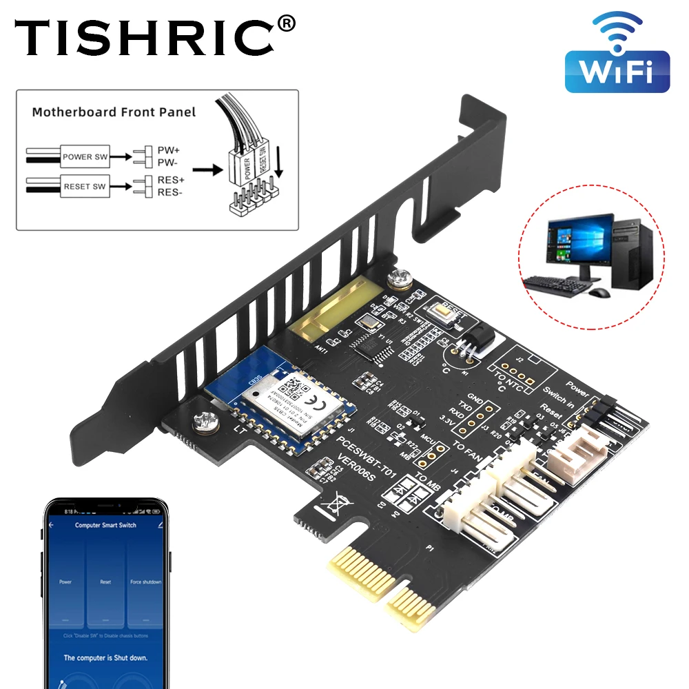 TISHRIC Tuya Wifi PC Power Button Starting Switch PCIE 1X Card APP Remote Control For Destop Computer Support Alexa Google Home